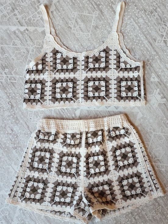 Rebellion Again Pants - Handmade Crochet Shorts and Crop Tank Set